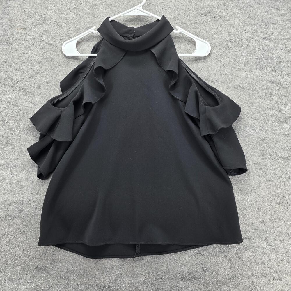 Topshop Blouse Womens 2 Black High Neck Cold Shoulder Ruffle Polyester